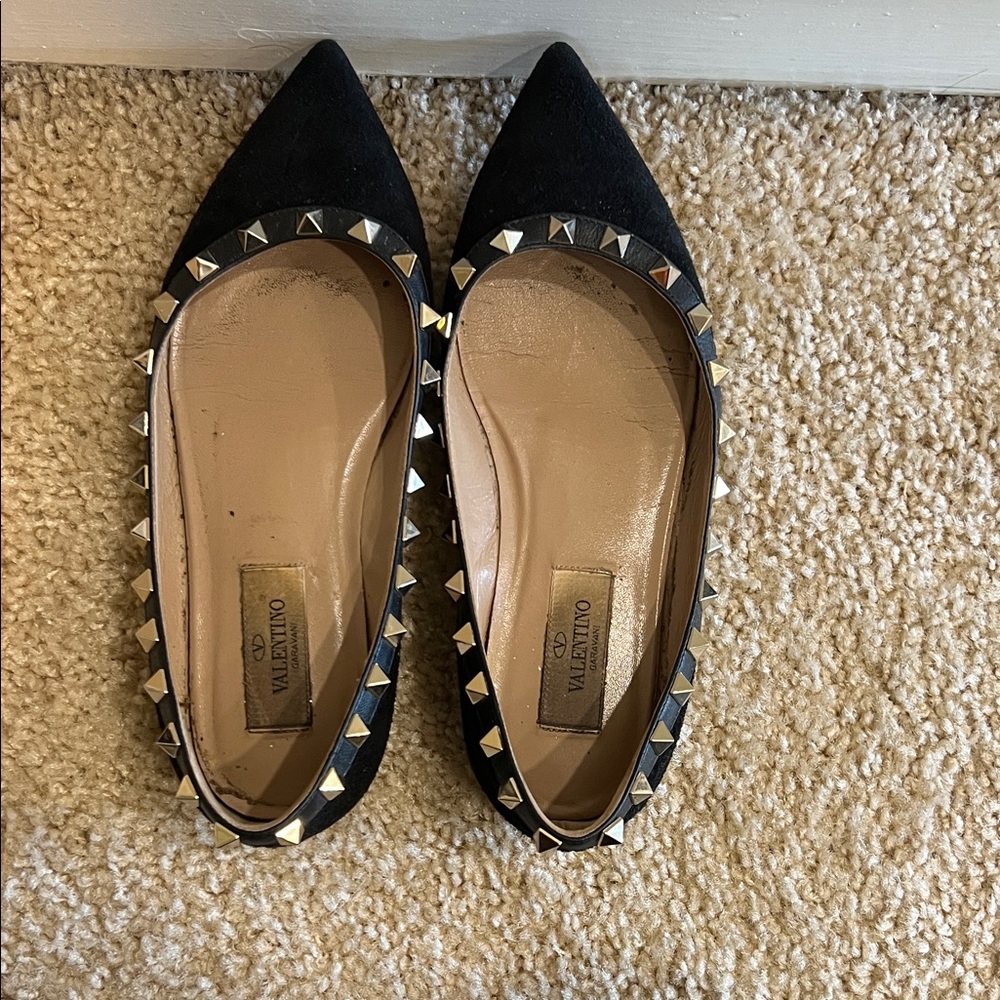 Valentino Black Studded Leather Flats